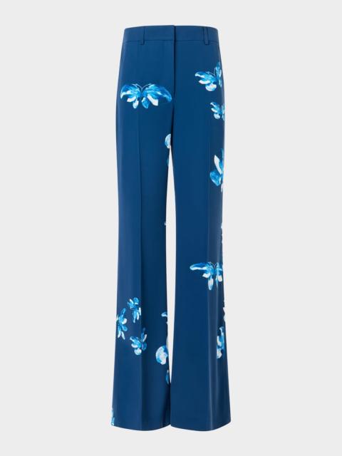 AKRIS Butterfly-Print Silk Bootcut-Leg Trousers