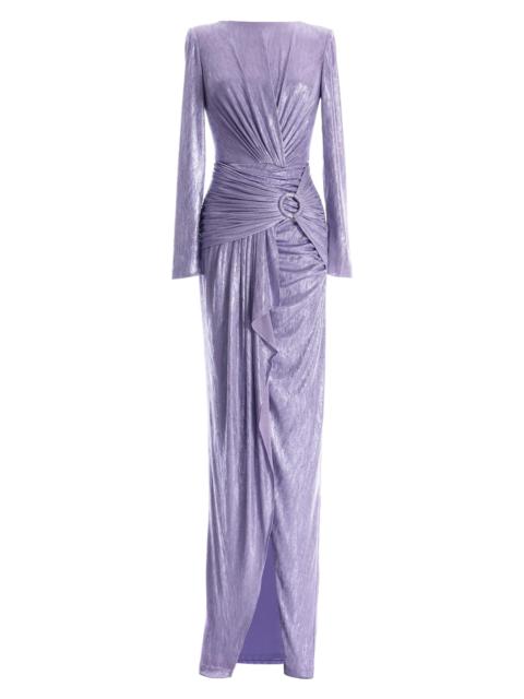 Dress The Population Women's Romera Metallic Jersey Tulip-Hem Gown - Dusty Lavender