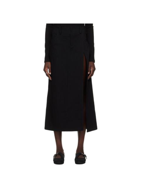 Black Slim-Fit Denim Midi Skirt