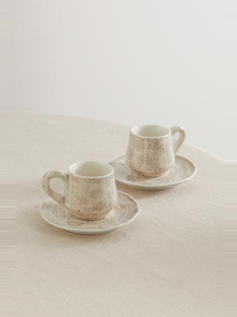 Brunello Cucinelli Set of two glazed ceramic mugs and saucers