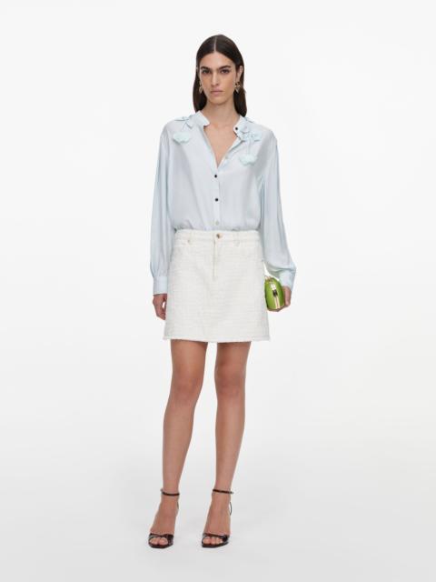 self-portrait Cream Textured Denim Mini Skirt
