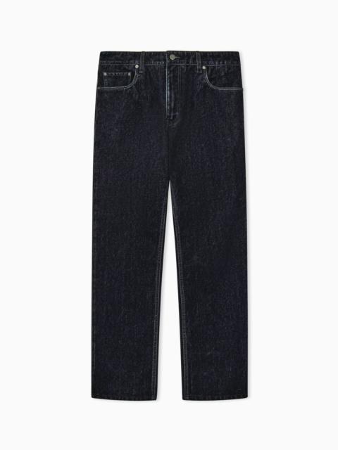 EMPORIO ARMANI J76 STRAIGHT FIT JEANS IN FLOCKED DENIM SIGNATURE CAPSULE