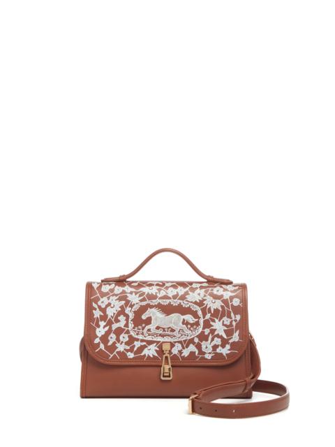 GABRIELA HEARST Hand Painted Medium Leonora Flap Bag in Cognac & White Leather