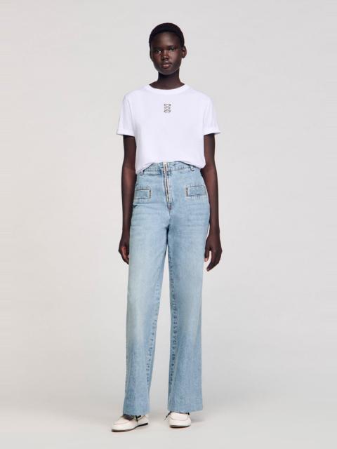 Sandro COTTON T-SHIRT WITH EMBROIDERY