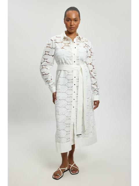 KAREN MILLEN Plus Size Cutwork Cotton Collared Woven Shirt Dress