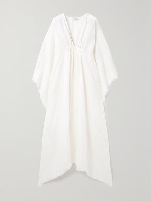Loro Piana Gloria frayed gathered linen maxi dress Off-white