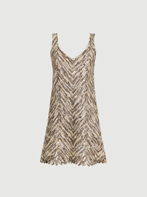 Brunello Cucinelli Dazzling chevron embroidery mini dress in paper yarn, linen and silk