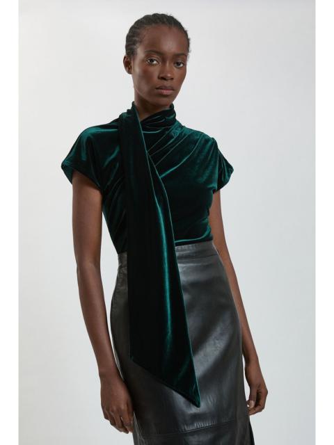 KAREN MILLEN Velvet Cowl Neck Tie Detail Jersey Top