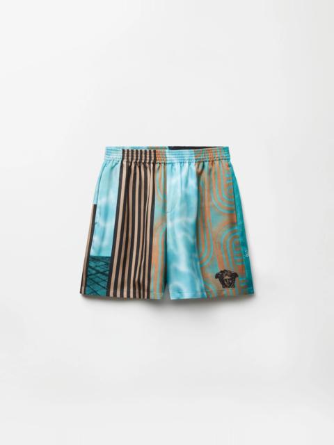 VERSACE Printed Silk Twill Shorts