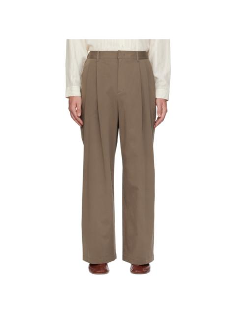 AMOMENTO Beige Two Tuck Wide Banding Trousers