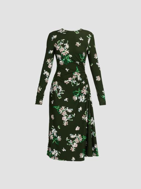 Erdem FLORAL PONTE LONG SLEEVE MIDI DRESS