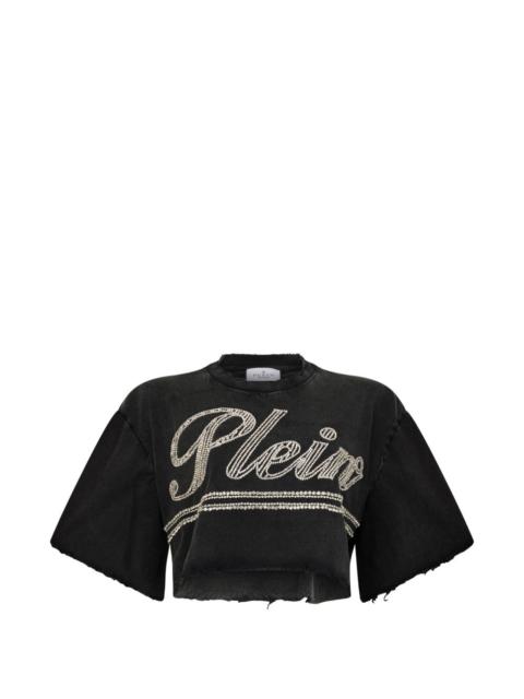 PHILIPP PLEIN logo-strass cropped T-shirt