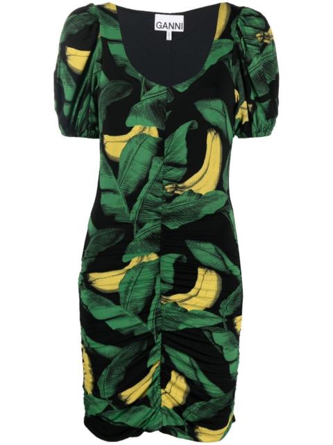 GANNI banana-print puff-sleeve dress