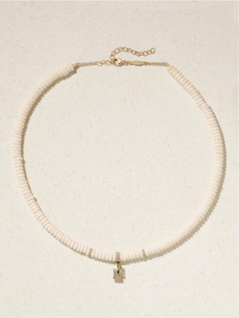 JACQUIE AICHE Thunderbird 14-karat Gold, Bone, Diamond And Emerald Necklace