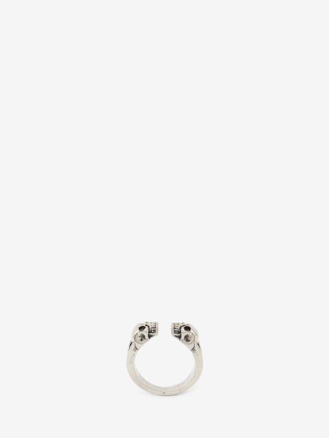 Alexander McQueen Men's Twin Skull Ring in Silver
