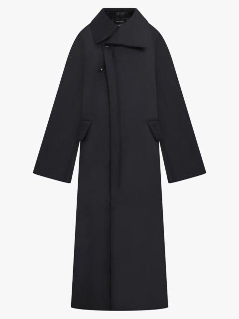 Y-3 PADDED ASYMMETRIC NECK LONGLINE COAT | BLACK