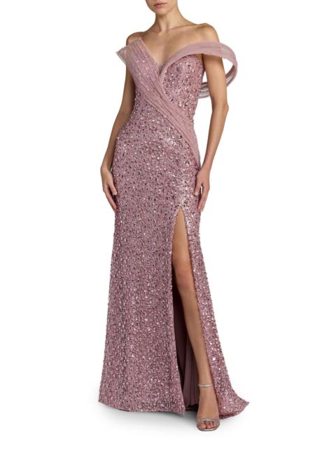 MAC DUGGAL Women's Crystal-Embellished Sequined Asymmetric Gown - Blush