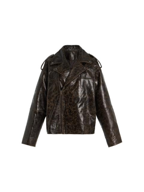 The Garment Margo Crunch-Effect Leather Biker Jacket brown