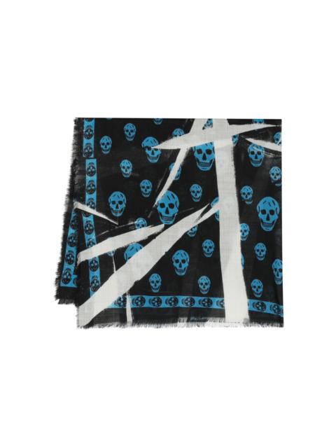 Alexander McQueen Slashed skull-print wool scarf