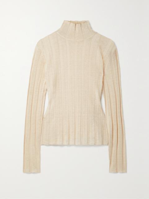 The Row Daxy Ribbed Linen And Silk-blend Turtleneck Top
