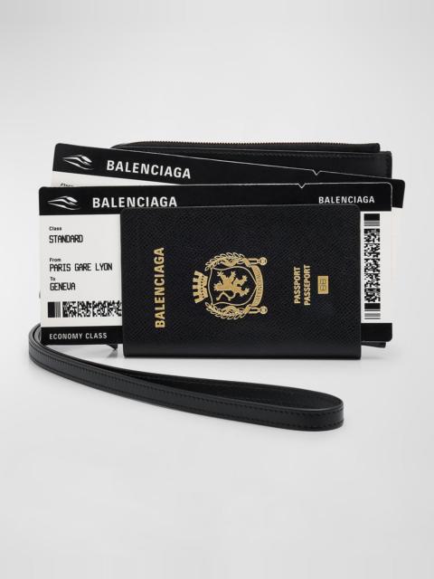 BALENCIAGA Men's Passport Zip Wallet with Strap