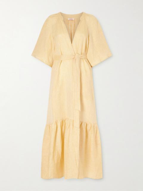ERES Audacieuse Belted Tiered Linen Midi Dress
