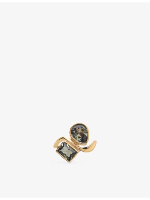 maje Asymmetric Gold-Toned Brass and Zirconia Ring