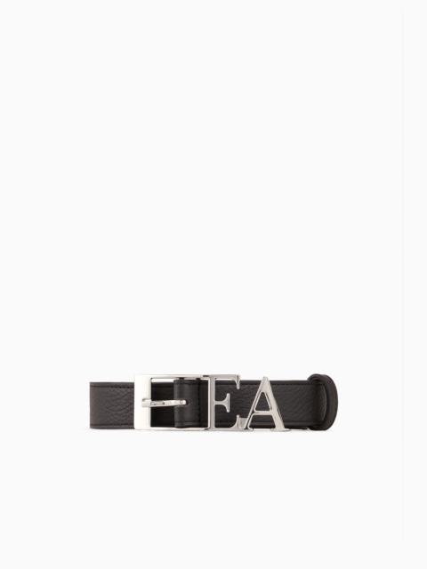 EMPORIO ARMANI Deer-print leather belt with contoured EA buckle