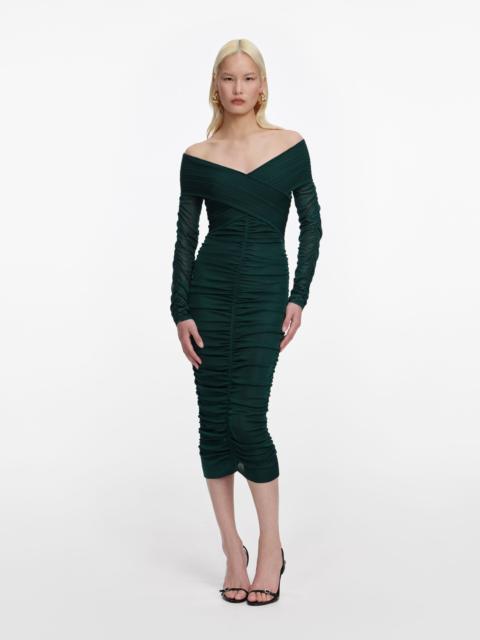 self-portrait Green Viscose Knit Midi Dress