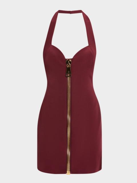 Balmain Zip-Front Compact Knit Halter Mini Dress
