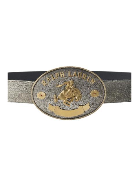 Ralph Lauren Rodeo-Buckle Metallic Vachetta Wide Belt