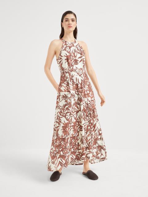 Brunello Cucinelli Cotton herbarium print poplin halterneck dress with monili