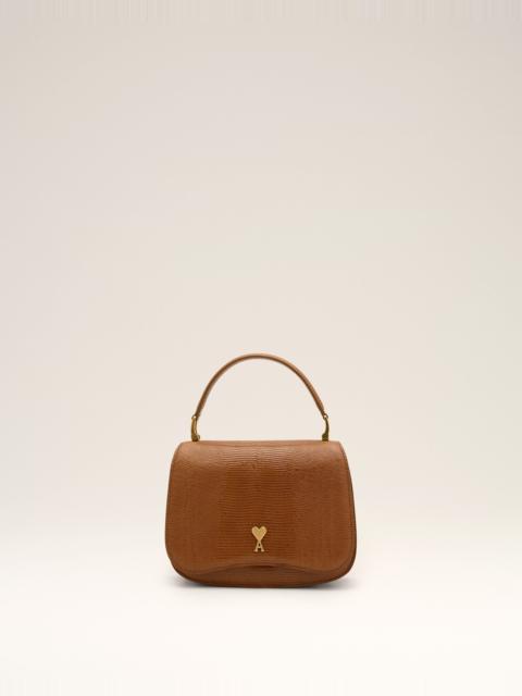 AMI Paris BROWN LIZARD EMBOSSED COWHIDE LEATHER PARIS PARIS TOP HANDLE BAG