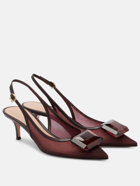 Gianvito Rossi 55 leather-trimmed mesh slingback pumps