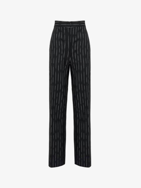 Women's Double Pleat Wide Leg Trousers in Black/ivory