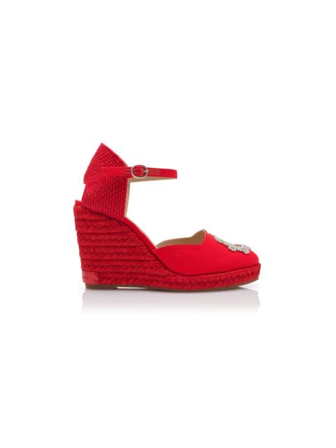 Manolo Blahnik Red Cotton Crystal Embellished Espadrilles