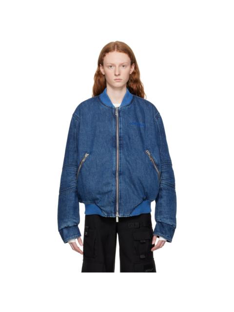 Blue Paneled Denim Bomber Jacket