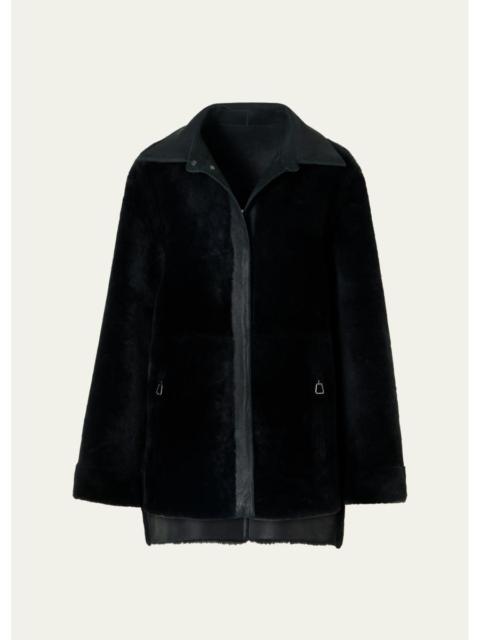 AKRIS Harper Reversible Lamb Shearling Single-Breasted Jacket
