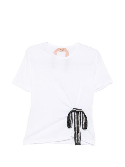 N°21 bow-detail crystal-embellished T-shirt