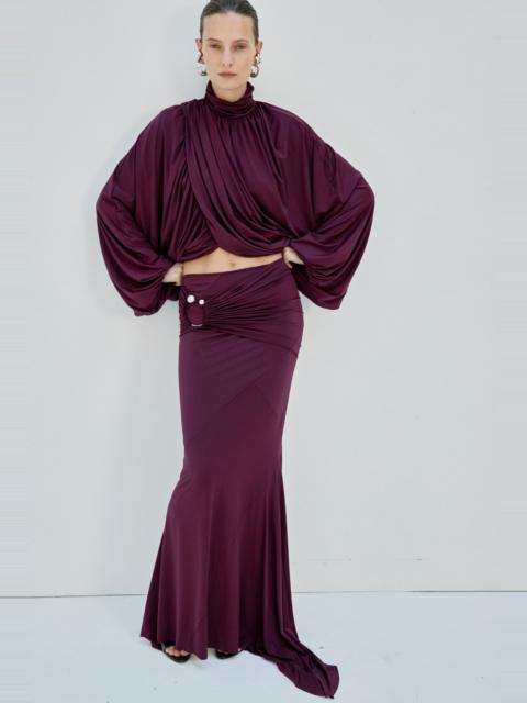 De La Vali MIRALYS MAXI SKIRT IN PLUM SPANDEX
