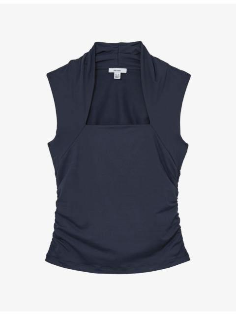 REISS Harri Square-Neck Ruched Stretch-Jersey Top