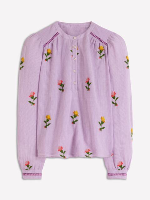 BODEN Embroidered Trim Interest Top-Purple Stripe Embroidery