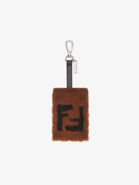 FENDI Brown leather and mink card holder