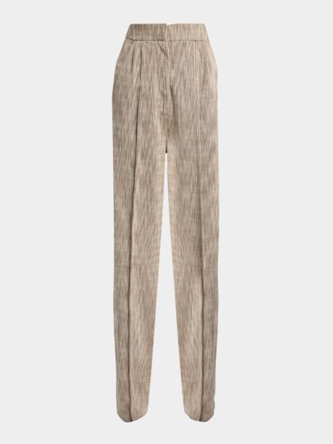 GIORGIO ARMANI Pleated Cotton Jacquard Tapered-Leg Trousers