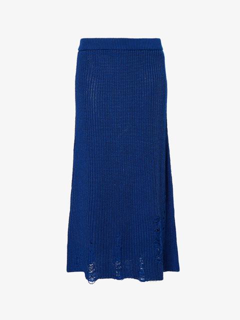 Song for the Mute Distressed wool-blend knitted midi skirt