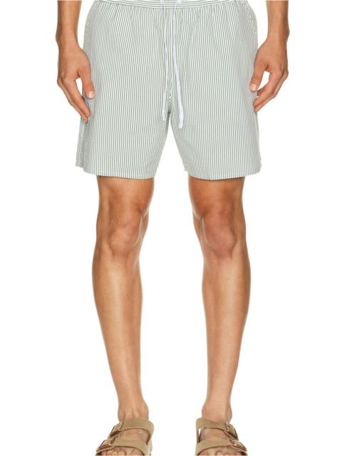 LACOSTE Mid Length Striped Textured Swim Trunks