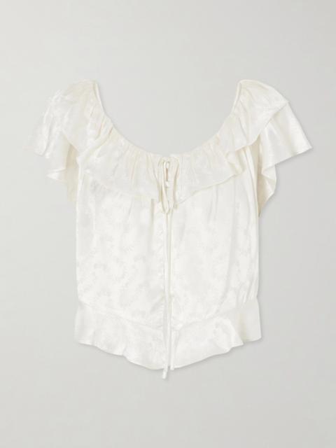 DÔEN Floriette Ruffled Satin-jacquard Blouse