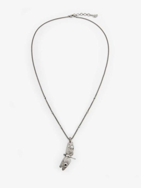 Men's Dragonfly Necklace in Antique Silver