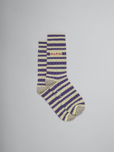 Marni IVORY AND PURPLE SOCKS WITH TERRY STRIPES