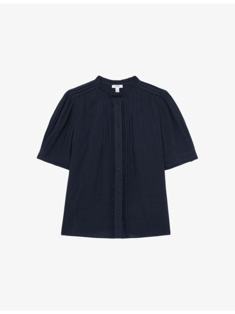 REISS Aurelia Frill-Neck Cotton-Muslin Top